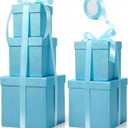 Cholemy 5 Pcs Square Nesting Boxes Decorative Gift Boxes with Lid and Ribbon Assorted Sizes Wrap for Valentines Day, Engagement, Anniversary, Birthday, Bridal Shower Party Gifts(Light Blue)