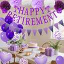 Retirement Party Decorations for Women - Purple Happy Retirement Banner Balloons, Garland Paper Pompoms Bunting Farewell Decor for Retired Coworker