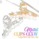 CAKURE Gold Claw Clip Fancy Hair Clips Rhinestone Hair Claw Clips Sparkly Hair Accessories for Women (Pack of 2) (a-gold&silver)
