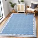 GarveeHome 5x7 Rug for Living Room, Scalloped 5 X 7 Area Rugs Washable Non-Slip Solid Blue Modern Minimalism Low-Pile Carpet for Bedroom Dining Nursery Mat with Rubber Back