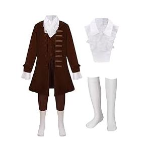 LMYOVE Boys Benjamin Franklin Costume, 18th Century Boy Colonial Costume Halloween Historical Outfit 4 PCS (Medium)