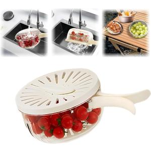 Multifunctional Fruit Washing Bowl with Strainer,2 in 1 Drain basket and Fruit Strainer Container with Lid,Fruit Washer Bowl for Kitchen,Fridge,Picnic & Camping,1QT(1000ML) (A/White(Small))