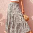 KIRUNDO Maxi Skirts for Women 2026 Summer Boho Floral High Waist Casual Flowy Long Skirt Beach Vacation Cruise Resort Wear (Beige, M)