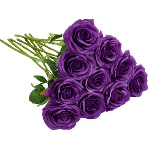 IUKnot Artificial Rose 10pcs Open Flower Bouquet Faux Rose Stems for Wedding Arrangement, Bridal Bouquet, Centerpiece, Fake Faux Silk Flowers (Purple)