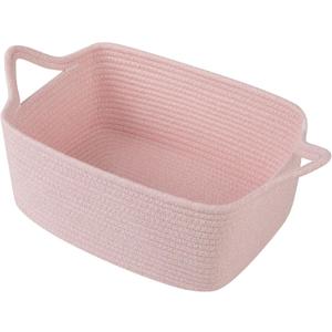 OIAHOMY Woven Basket, Gift Basket Empty with Gift Bags and Ribbons, Rope Baskets for Baby Showers, Storage Baskets with Handles for Nursery, Pet Toy Organizer - Mixed Pink