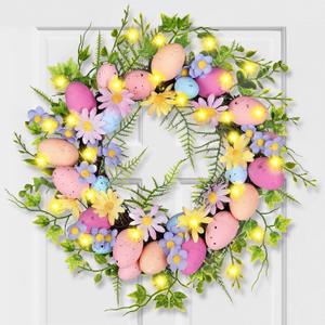Easter Egg Wreath for Front Door - Pastel Eggs & Daisy Decor Porch Window Spring Wreaths with Fern Foliage Indoor Outdoor Decor for Easter Holiday Celebrations Decorations