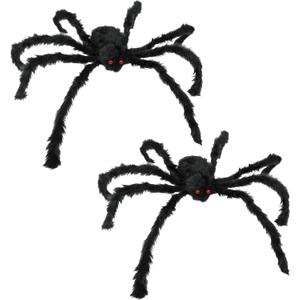 JAMIEWIN Giant Spider for Halloween Decoration 2 Pack, 55 inch Large Hairy Fake Spider Props, Scary Halloween Spider Decoration Outdoor Indoor House Party Yard