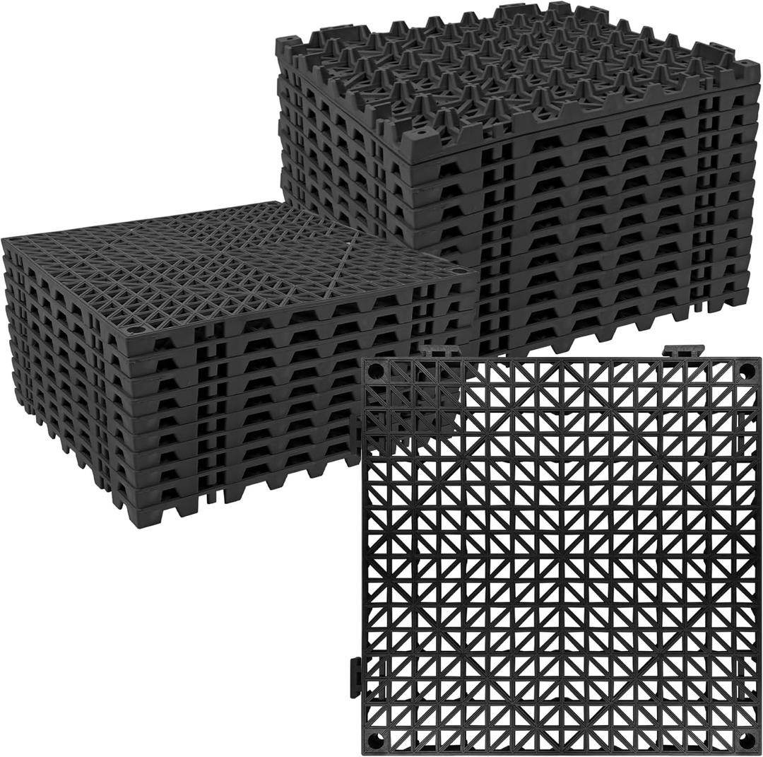 ToLanbbt Modular Interlocking Cushion 24P 11.8" x 11.8" Interlocking Rubber Floor Drain Holes Non-Slip Splicing Drainage Mats for Deck, Shower, Kitchen, Drain Pool, Sauna Bath, Indoor Outdoor (Black)