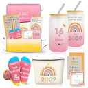 Sweet 16th Birthday Decorations Gifts for Girls, Cool 16 Year Old Girl Gift Ideas for Her Granddaughter Daughter Niece Teens, Happy 2009 Sixteen Presents Basket Glass Cup Sock Makeup Bag Necklace