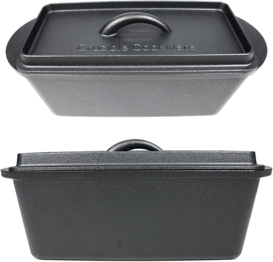 Cast Iron Bread Pan with Lid (Pre-Seasoned)  Oven Safe Form for Baking and Cooking - Loaf Pan (11" x 5.5")