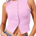 Ziesexy Button Down Tank Tops for Women Button Front Sleeveless Summer Cropped Tank Button Up Vest Tank Tops Pink (Pink), M