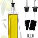 Olive Oil Dispenser, 17oz/500ml Square Tall Glass Container With 2 Stainless Steel Pourers, 2 Labels, 1 Brush and 1 Funnel for Kitchen