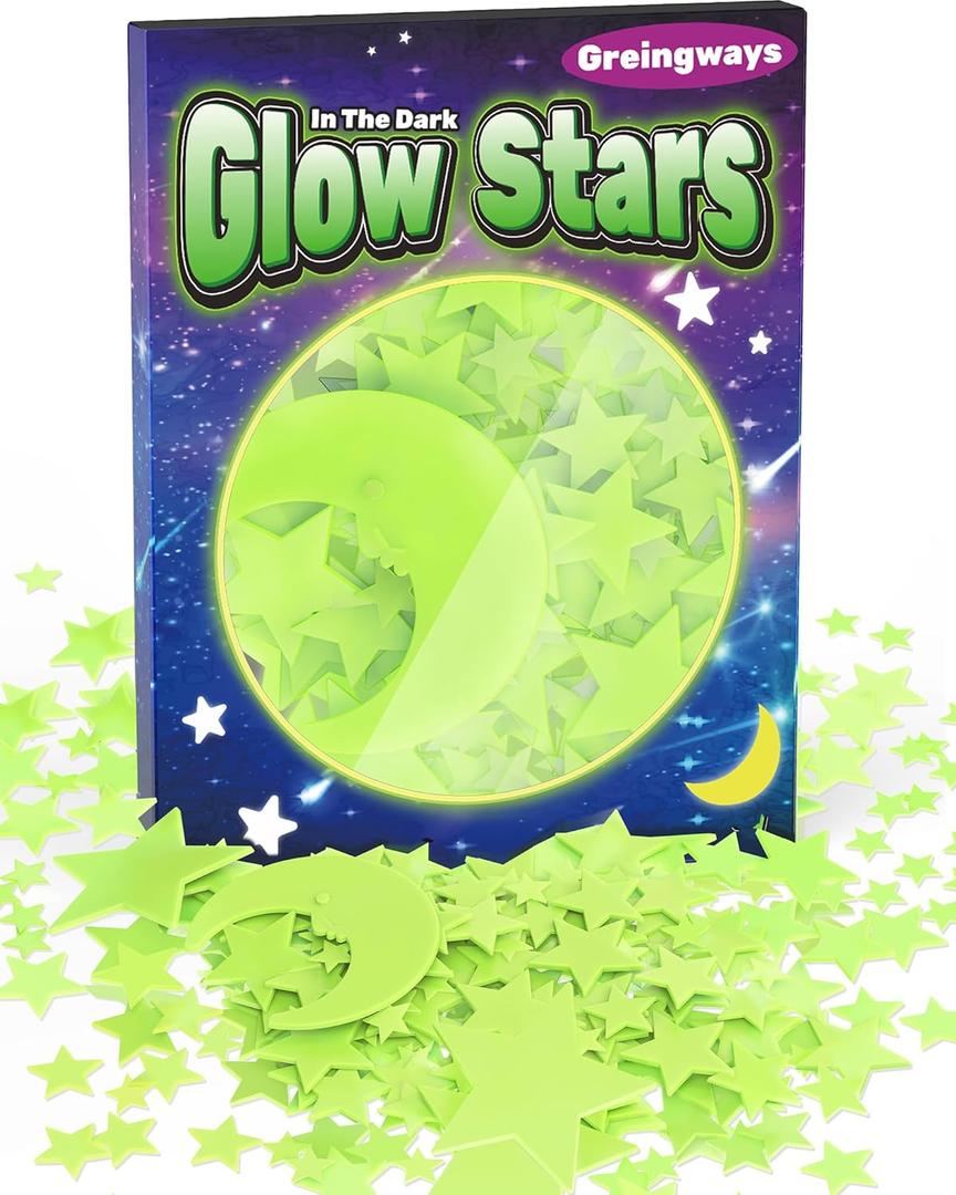 Greingways 201 Pcs Glow in The Dark Stars Stickers for Ceiling Bedroom, Stocking Stuffers for Kids Ages 2-4, 3-5, 4-8, 8-12, Boys Girls Room Decor Wall Stickers Stocking Stuffers for Toddler-Green