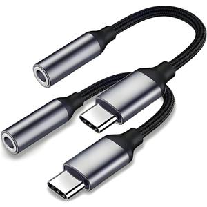 USB C to 3.5mm Audio Headphones Adapter, HiFi 2 Pack Male to Female Cable, Type C to Aux Cord Jack Dongle, Compatible with iPhone 16 15 Samsung Galaxy S25 S24 S23 S22 Plus Pro Max Ultra Pixel iPad