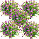 Grunyia 10 Bundles Artificial Fake Flowers, Faux Outdoor Plastic Plants UV Resistant Shrubs Outside Indoor Decorations (Purple-Eucalyptus)