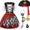 Cuteshower Girls Pirate Costume for Kids Halloween Dress Up Pirate Pretend Cosplay (7-9 Years, Black)