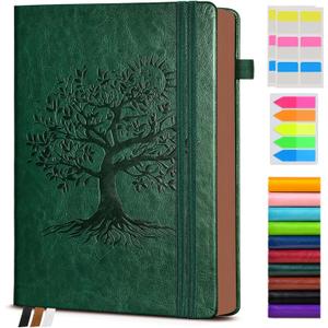 PAIBAS Vintage Leather Journal with 300 Numbered Pages,B5 Lined Journal for Men Women,Daily Journals for Writing,College Ruled Notebook for Work,School,Note taking,Travel Diary,Large (7" x 10") (Green)
