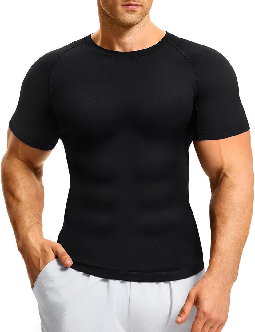 Nebility Mens Compression Shirt Shapewear Undershirt Slimming Short Sleeve Tummy Control Athletic Body Shaper Workout Top Black X-Large (Black, XL)