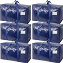 TICONN 6 Pack Extra Large Moving Bags with Zippers & Carrying Handles, Heavy-Duty Storage Tote Moving Boxes for Space Saving (Pack of 6, Navy)