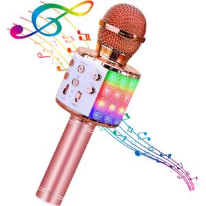 BlueFire 4 in 1 Karaoke Wireless Microphone with LED Lights, Portable Microphone for Kids, Great Gifts Toys for Kids, Girls, Boys and Adults (Pink)