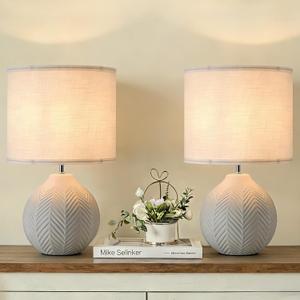 18.5" Ceramic Table Lamps Set of 2, White Bedside Nightstand Lamps, Farmhouse Vintage Style for Bedroom Living Room Office Guest Room Dresser End Table