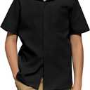 Arshiner Boys Short Sleeve Dress Shirts Solid Button Down Shirts Summer Formal Uniform Shirt with Pocket (Black) Size 100 (4-5T)