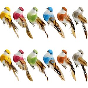 LWINGFLYER 4Inch Fake Birds Clip on Bird Ornaments for Crafts Christmas Tree Decoration Wreaths Decor Floral Arrangements, 12pcs Artificial Simulation Foam Feather Birds