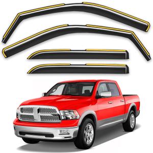 in-Channel Window Rain Guards Fit for Truck Dodge Ram 1500 Crew Cab 2009-2018/Ram 2500&3500 2010-2025 Crew Cab Extra Durable Window Deflectors Window Visors Vent Visors Vent Shades Accessories