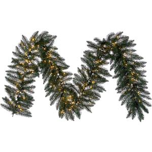 Vickerman 9' x 14" Camdon Fir Artificial Pre-Lit Garland - Warm White 3mm Low Voltage LED Wide Angle Lights - Garland for Mantel or Staircase - Holiday Prelit Garland (Green)