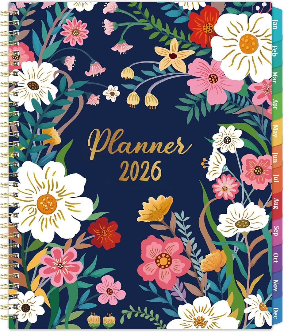 Planner 2026-2027 - 2026 Planner Weekly and Monthly from Jan. 2026 - Dec. 2026, Calendar 2026 Planners 8.5 x 11, 12 Monthly Calendar with Colorful Tabs, Inner Pocket and Floral Cover