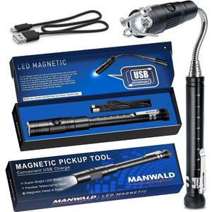 Rechargeable Magnetic Pickup Tool, Gifts for Him Men Husband, Boyfriend, Telescoping Magnetic Flashlights with Extendable Magnet Stick, Cool Gadgets Gifts for Men, Dad