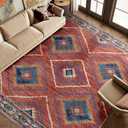 Area Rug 8x10 Rug Machine Washable Non-Slip Low Pile Print Pattern Western Rug for Living Room Bedroom Entryway Tribal Series -Red/Orange