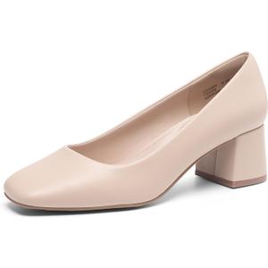 DREAM PAIRS Women's Low Chunky Heels Square Toe Pumps Comfortable Slip On Dress Shoes Wedding Party Office Shoes (8.5, Nude)