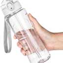 OLDLEY Kids Water Bottle with Straw 15 oz BPA-Free Leak-Proof Motivational Water Bottles with Time Marker for School Sports Travel Gym, Easy to Use for Girls Goys, 1 Straw Lid, Transparent