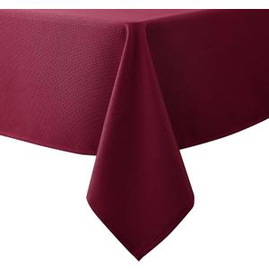 Biscaynebay Textured Fabric Christmas Rectangle Tablecloths 60x84 Inches, Burgundy Water Resistant Tablecloths for Dining, Kitchen, Wedding, Parties etc. Machine Washable