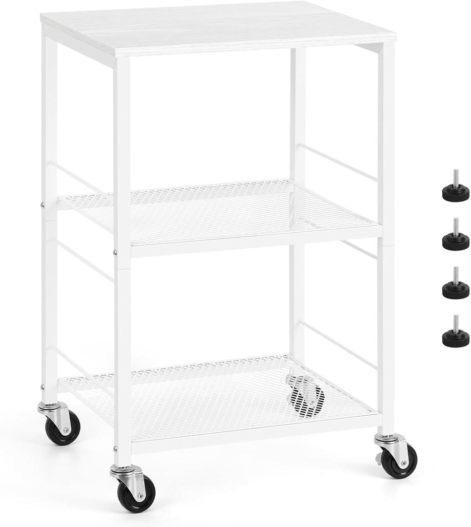 ETELI Side Table 3 Tier End Table Small with Wheels Rolling End Side Table with Storage Shelves White Night Stand for Kitchen Bedroom Bathroom Office Living Room