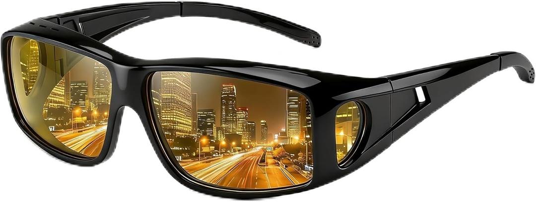 Bio-th Night Driving Glasses Anti Glare, Polarized Night Vision Glasses for Driving, HD Yellow Tint Lens for Rain, Fog & Dark