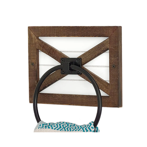 Autumn Alley Farmhouse Decor Hand Towel Ring for Bathroom - Coastal Towel Holder/Rack, Wall Mounted, Mix of Wood, Unique Shiplap & Black Ring