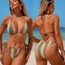 ZAFUL 3 Piece Swimsuits for Women Halter Triangle String Bikini Tie Side Bottoms with Sarong Coverups (M)