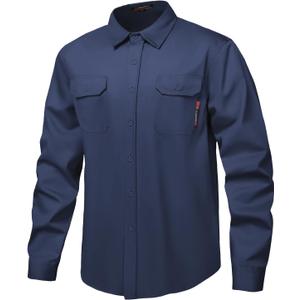 FR Shirt 7oz Fire Resistant Shirts Men's,CAT2 Welding Shirt 100% Cotton Flame Resistant Shirts Navy (2X-Large)