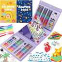 All in One Art Supplies, Art Kit Includes Easel, Origami Paper, Colored Pencils, Crayons, Drawing Book, Coloring Book, Watercolor Pens, Markers and Oil Pastels, Gifts for Girls Boys Teens, Purple