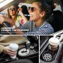 GACCAP Car Coasters for Cup Holders, 2 Pack Absorbent Ceramics Anti Slip Universal 2.56 Inch Car Cup Coaster for Women Men, Car Interior Accessories - Black Grey Leopard Cheetah Print