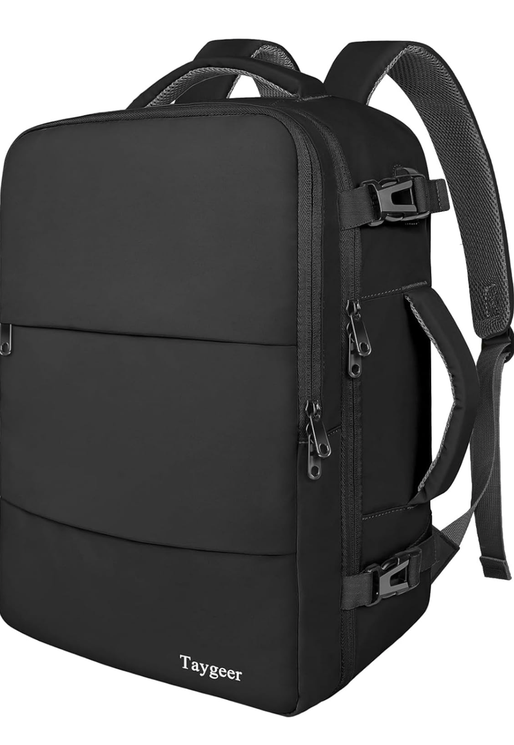 Taygeer Travel Laptop Backpack for Men Women, Airplane Approved Travel Backpack Suitcase with Usb Charging Port, Lightweight College 35l Luggage Bag 15.6inch Laptop Mochila Gifts for Business,Black