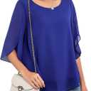 Neineiwu Womens Casual Scoop Neck Loose Top 3/4 Sleeve Chiffon Blouse Shirt Tops (Blue, M)