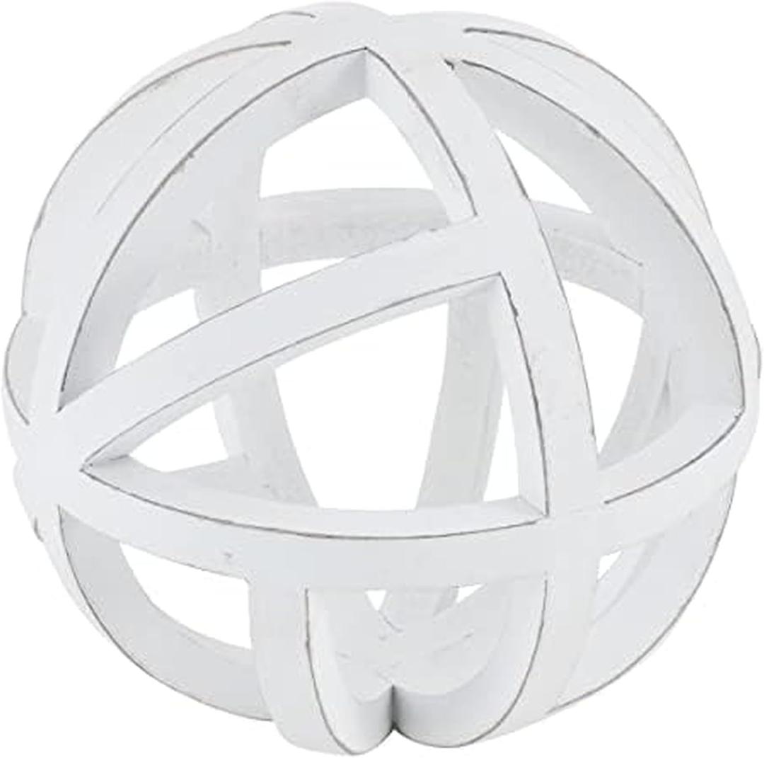 Elements 7.68 Inch White MDF Open Weave Decorative Orb