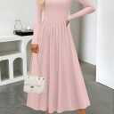 MEROKEETY Women's Fall Long Sleeve Wedding Guest Dresses 2025 One Shoulder Elegant Formal Pleated Midi Maxi Dress (Pink, M)