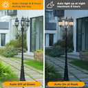 LUTEC Outdoor Solar Post Light with Triple-Head, Dusk to Dawn Lamp Post for Lawn Pathway Garden, Black Aluminium Vintage Street Light with Clear Glass Panels (Bulbs Included)