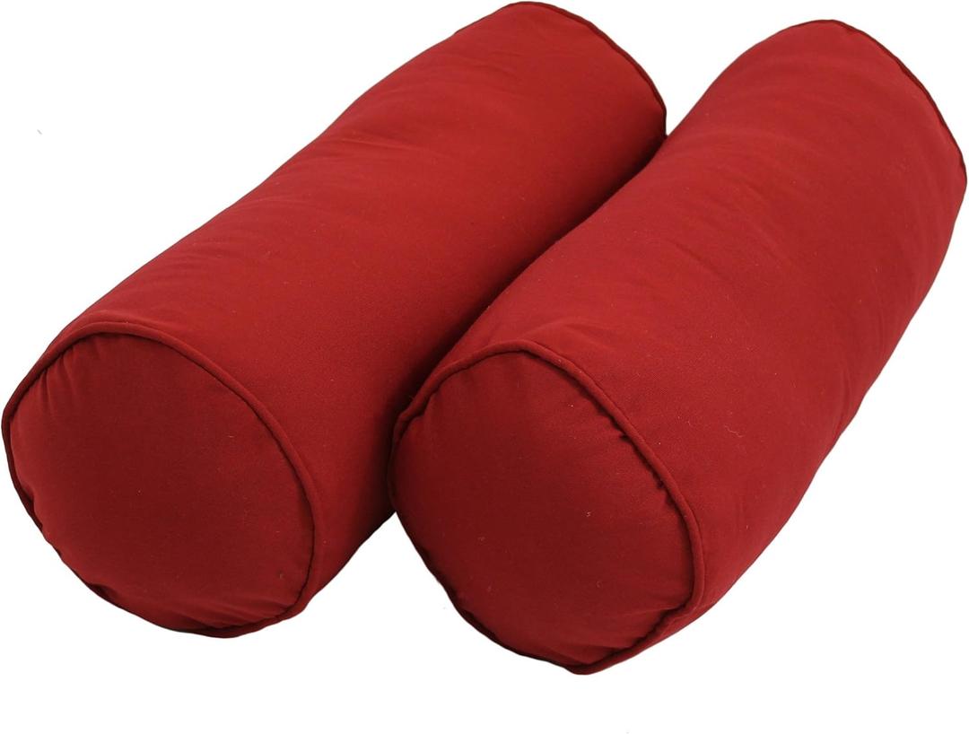 Blazing Needles Corded Twill Bolster Pillows (Set of 2), 20" x 8", Ruby Red, 2 Count