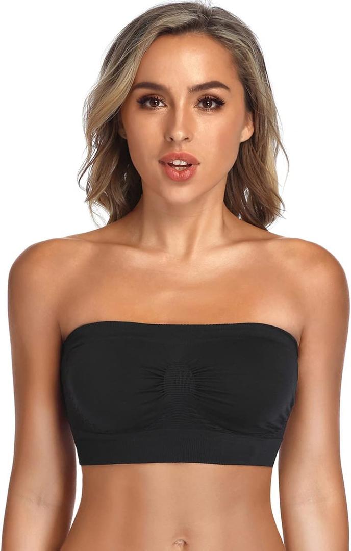 Strapless Comfort Wireless Bra with Slip Silicone Bandeau Bralette Tube Top (Medium, Black)