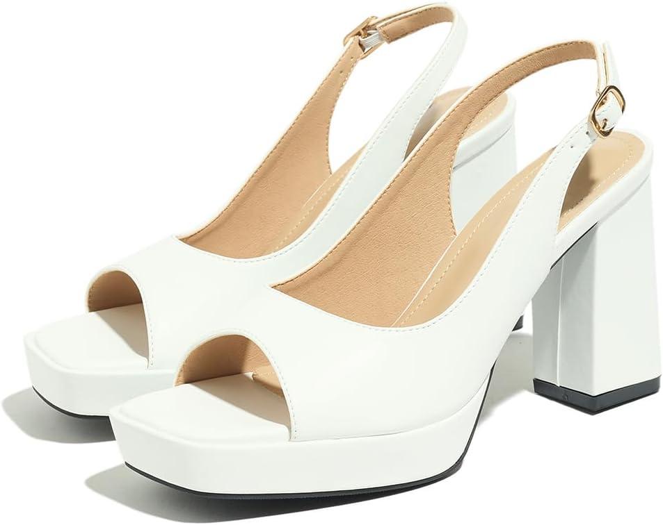 Women's Block Heels Sandals Peep Toe Ankle Strap Dress Wedding Shoes, 7.5